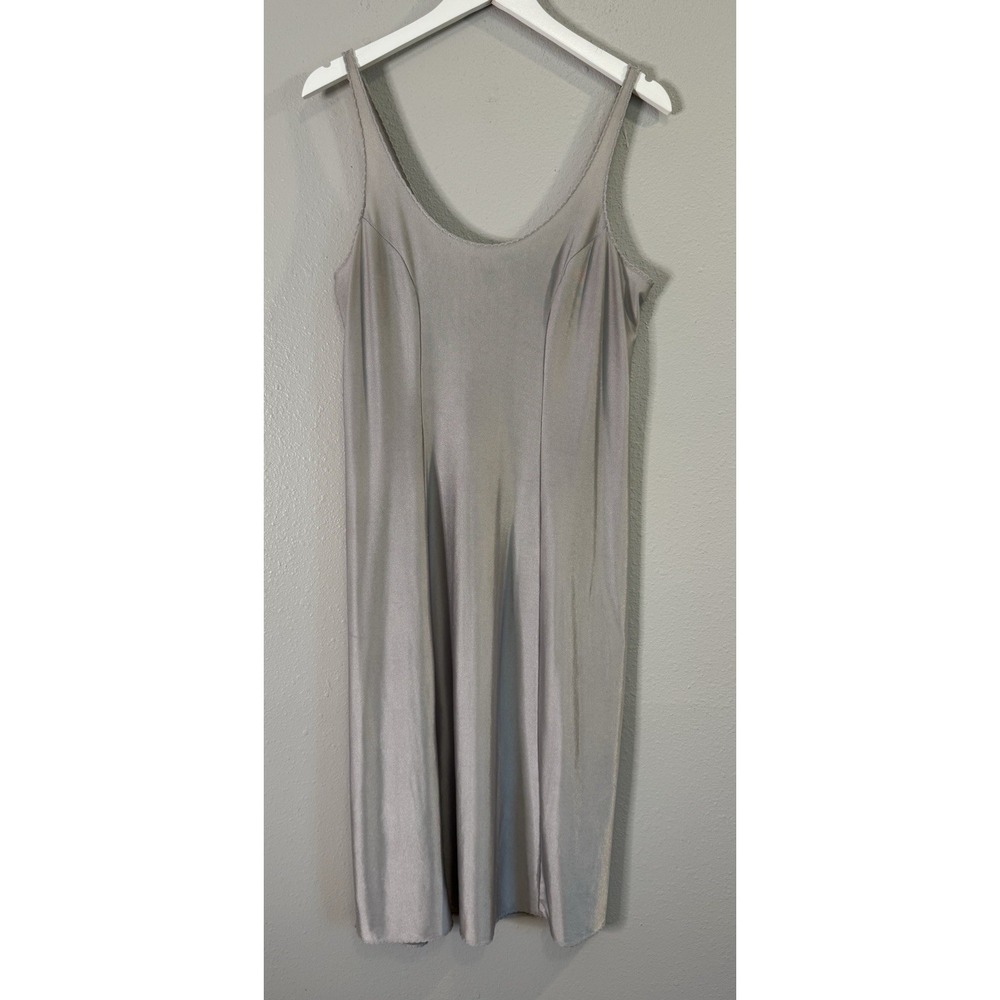 Vintage 90s Silver Metallic Stretch Slip Dress L Minimalist Y2K Grunge